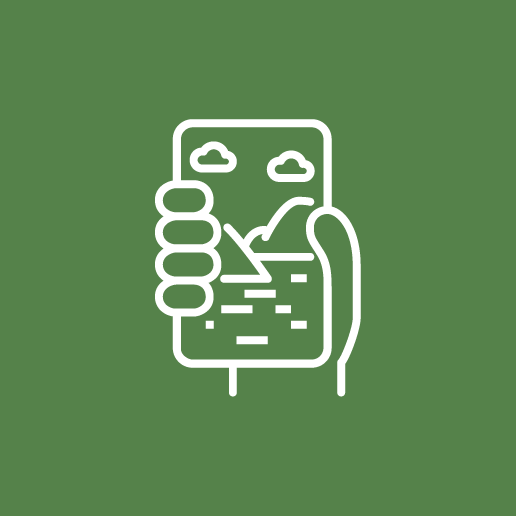 Icon - Lokale nyheter - Hånd med mobil som viser et norsk landskap